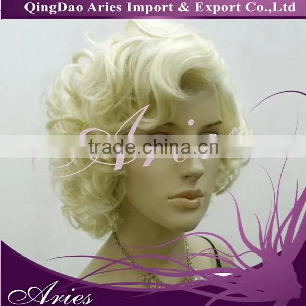 10" Heat Resistant Short Curly White Platinum Blonde Lace Front Synthetic Wig photo-3