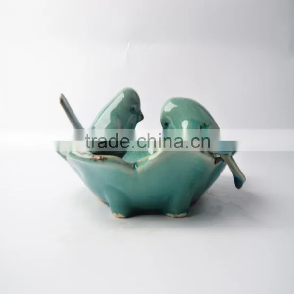 Lotus Flower Ceramic Plate With Pigeon Bird photo-3