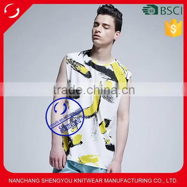 Custom Wholesale 100% Polyester Mens Full Printed Stringer Tank Top