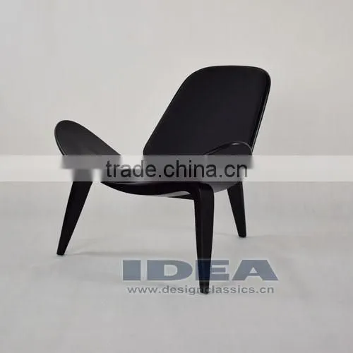 DC6018 Replica Hans Wegner Shell Chair - Black Shell/Black Leather Pad photo-2