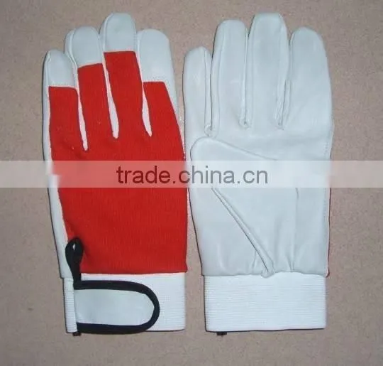 Red Rubberized Cuff Cowhide Split Leather Working Gloves photo-3