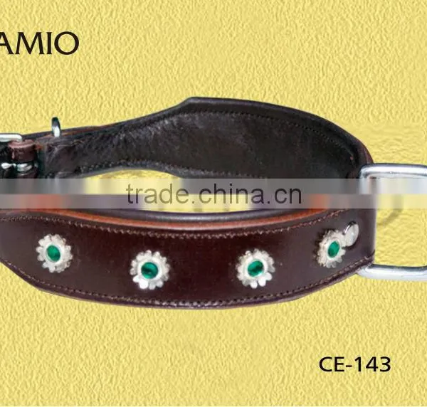 CE 143 Leather Dog Collar Padded With Stud Ormanents