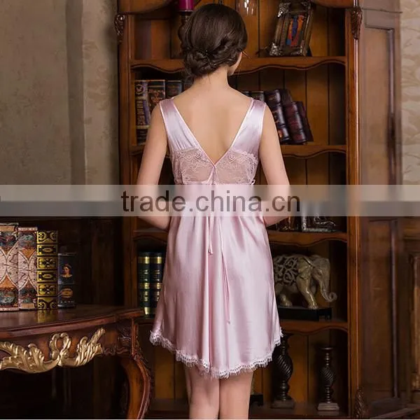 19mm Plain Dyed Lace V Collar Pure Silk Pajamas for Women High Quality photo-2