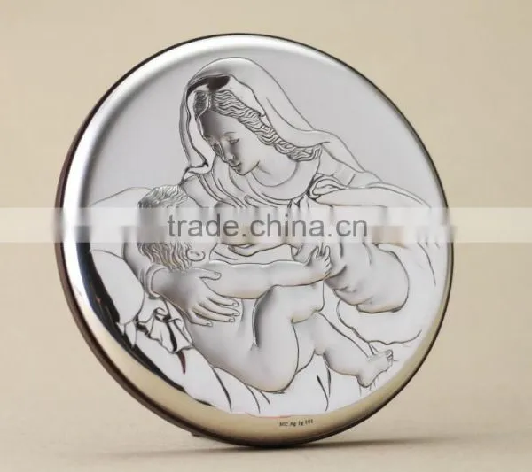 Greek & Russian Orthodox Wooden Icon. Mother God. Milkgiver. Silver. Made in Italy photo-5