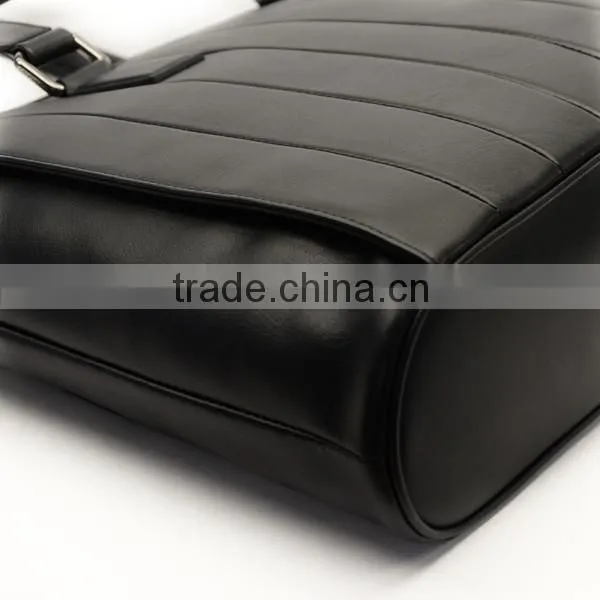 Black Genuine Leather Business Men's Office Laptop Leather Portfolio Tote Bag photo-4