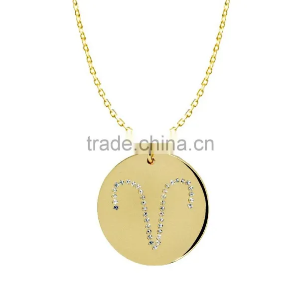 925 Silver/Brass Pandents Rose Gold/Yellow/Silver Plated With Genuine Crystal Customize Design 'Horoscope' for 'Aries' photo-2