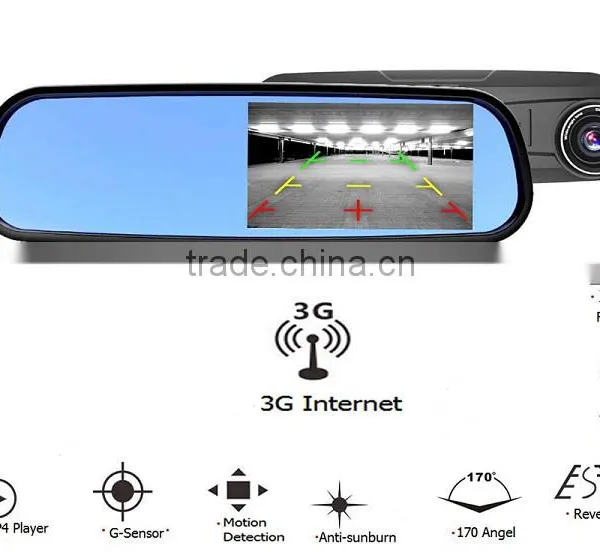 3G Wiring Free Wifi Wireless No Interference WIFI 5.0 Inch Smart 1080P GPS Android 4.4 3G Rearview Mirror Bluetooth Car DVR photo-2