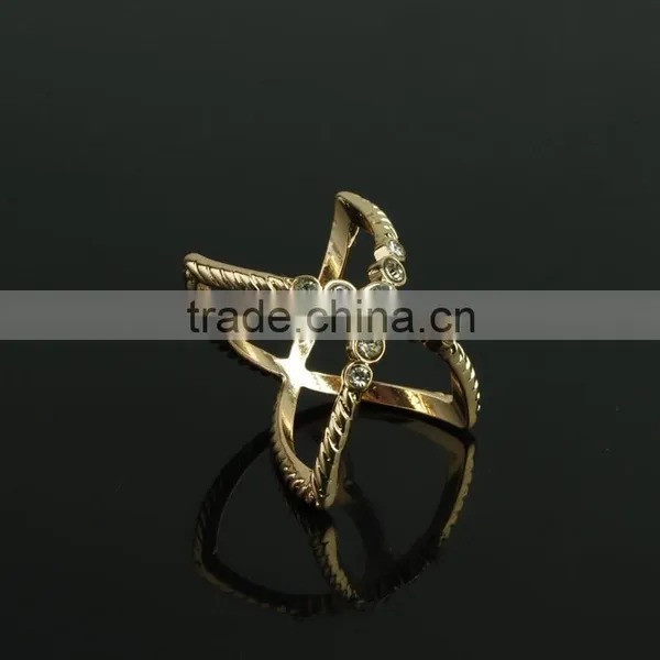 New Design X Shape Ladies Gold & Silver Finger Ring photo-4