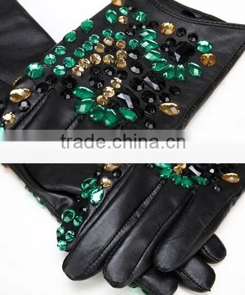 Hot Good Crystal Gloves Leather Handmade Crystal Gloves photo-5
