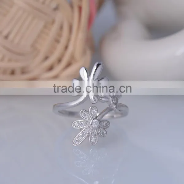 2015 Wholesale 925 Sterling Silver Ring Three Sunflower Pave Setting Ring photo-4