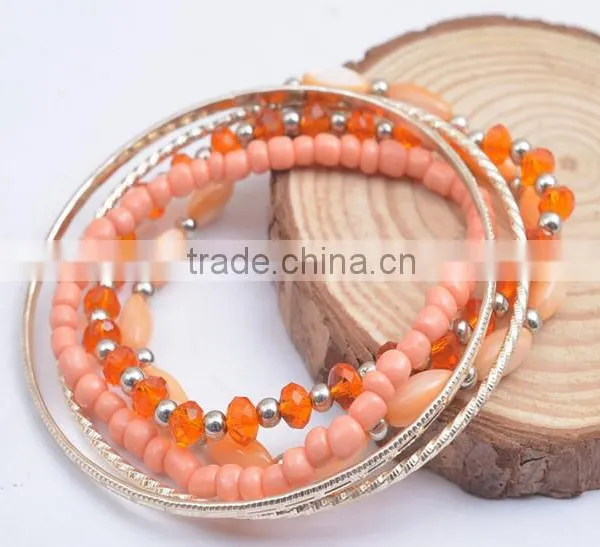 The New 2016 High Grils Fashion Thin Metal Bangle With Orange Shell Pure Manual Bead Bracelet