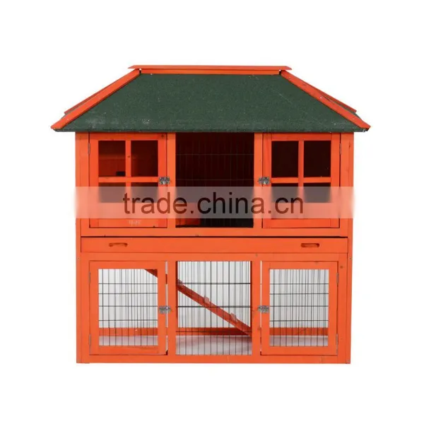 Pawhut Wooden Rabbit House / Wood Bunny Hutch w/ Lower Outdoor Run photo-2