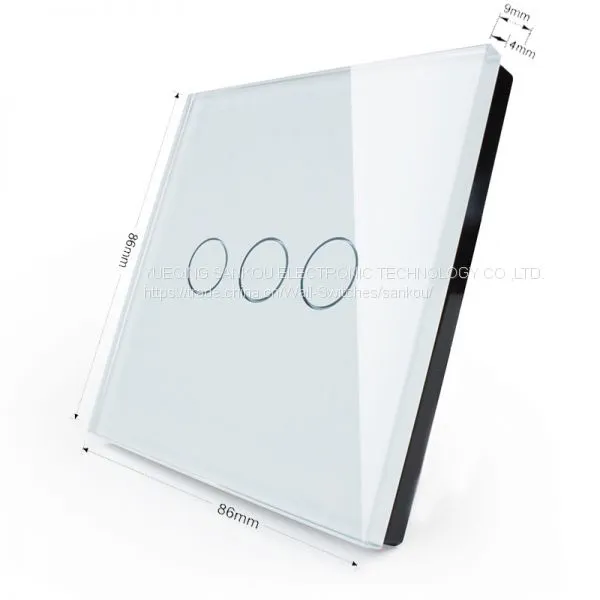 EU Three Gang Two Way Crystal Glass Panel Touch Light Switch,110V/250V50HZ/60HZ Wall Switch photo-2