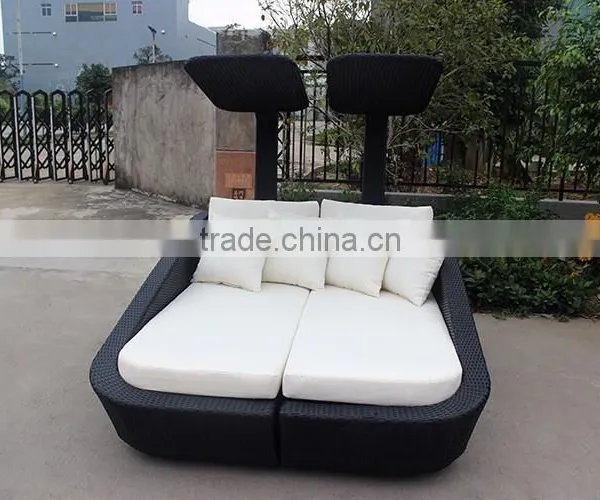 Antique Design Outdoor Furniture Rattan Double Canopy Sunbed photo-3