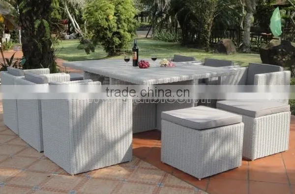 Outdoor Garden White Rattan Dining Table Set photo-3