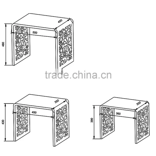 Nest Table Set of 3 With High Glossy MDF Wood Side Table With Carving Flower Living Room Coffee Table With Glass photo-4