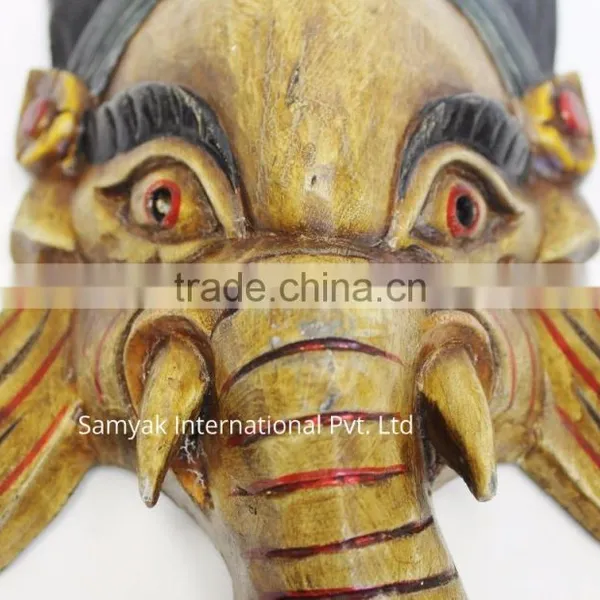 Hand Crafted Wooden Mask of Hindu Lord Ganesh Wall Hanging Made In Nepal photo-2