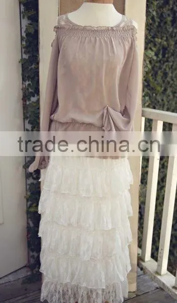 50s Skirt Extender Woman's Romantic Layered Crochet Tulle Lace Skirts In Off White / Black photo-6