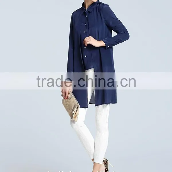 New Arrival Navy Fashion Ladies Long Shirt Designs Customized photo-5