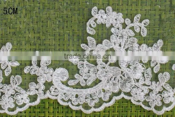 Cotton Lace Embroidery Wedding Fabric Trims for Bridal Wedding Apparel BY YARD
