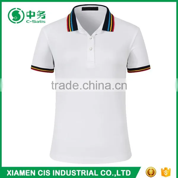 2017 Hot Sale Color Combination Collar Design Women Short Sleeve Blank Polo Shirts photo-2