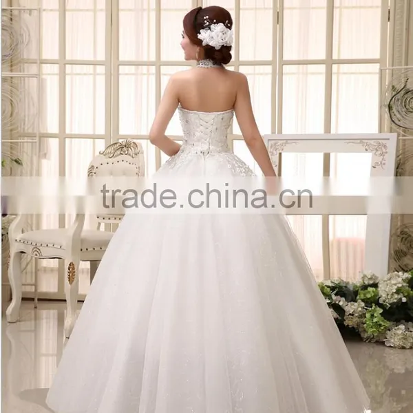 New 2017 Hanging Neck Wedding Dress Korean Style Slim Tie Strap Retro Bride Dress Vintage Diamonds Wedding Dress photo-5