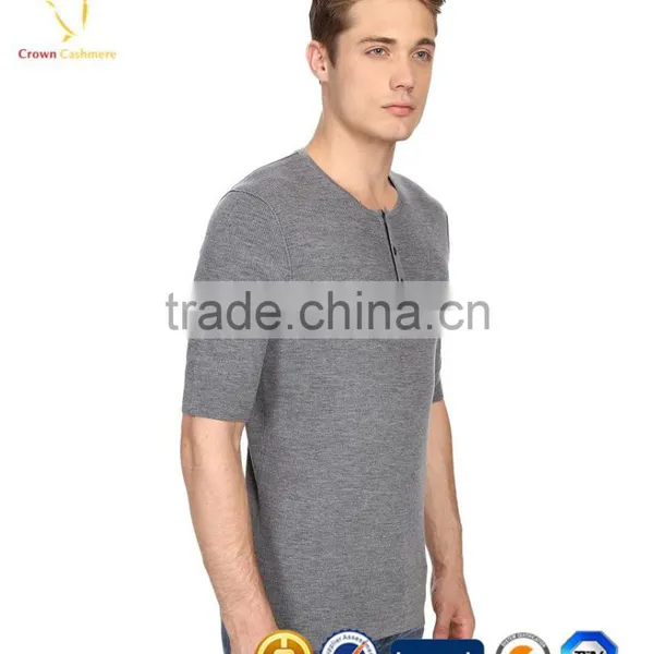 Short Sleeve T-shirt Wool Knitted Mens Crewneck Sweater photo-3