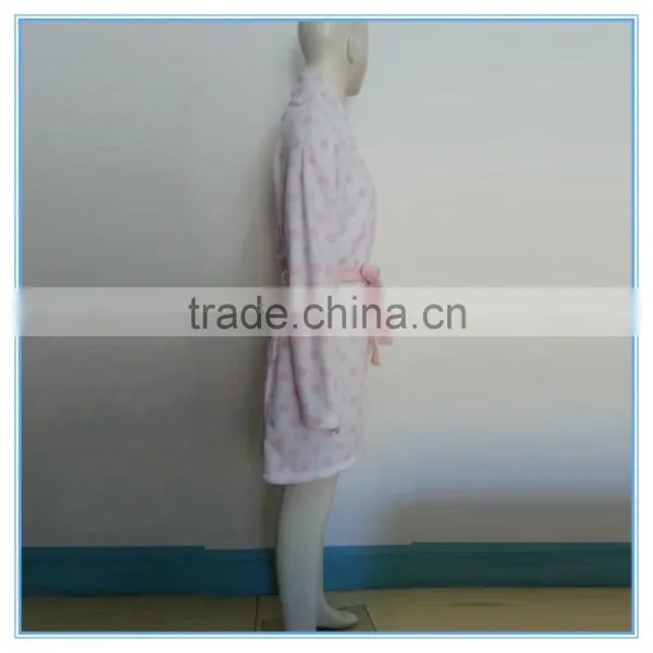 Flannel Bath Robes Soft Coral Fleece Terry Dot Printing Bathrobes, Fluffy Bathrobe, Lady's Gown Dresses Polyester Pajamas photo-4