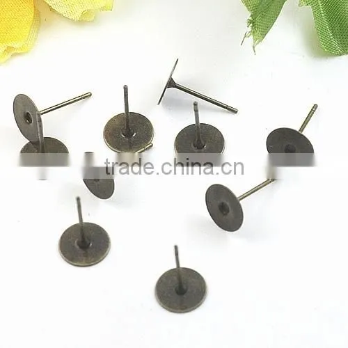 6-10mm Antique Bronze Ear Studs Flat Blank Base Setting Round Earring Tray