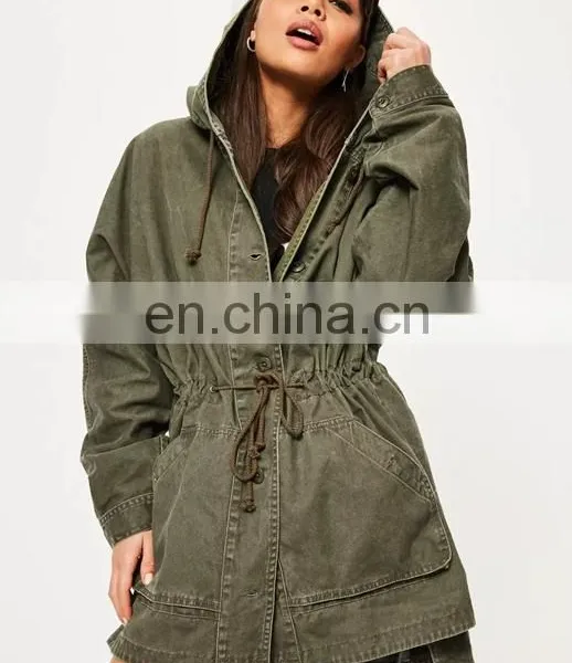Better Quality 100% Cotton Amry Green Plan Parka Coat Women Parka Jacket photo-6