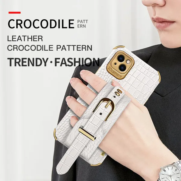 Cooling Electroplated Crocodile Wristband All Inclusive Phone Case for Girls for Iphone 6 7 8p X XR 11 12 13 14 Pro Max photo-5