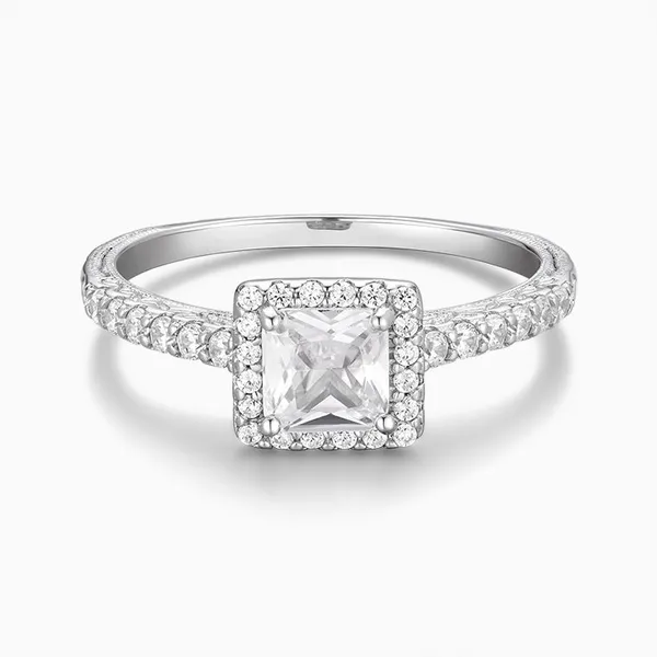 Shining Star Jewelry 1 Carat Princess Cut Moissanite Engagement Halo Ring photo-4