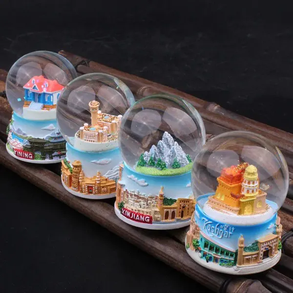 Wholesale Price Yiwu Market Personalized Islamic Snowglobe Tourist Souvenirs Glitter Crystal Glass Resin Polyresin Customized Snow Globe Make