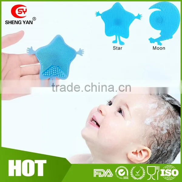 Latest FDA Standard Star And Moon Shape Silicone Body Bath Brush For Babies