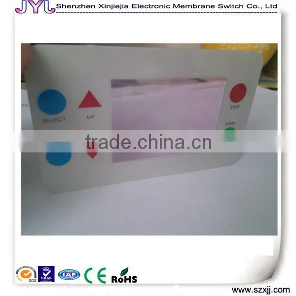 glossy touch PET panel label with LCD screen transparent window and buttons