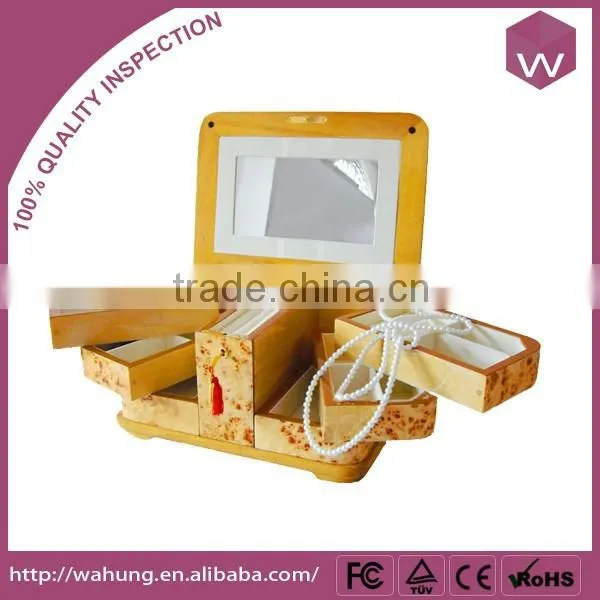 Elegant Wooden Jewelry Box White Mirrored Design Jewelry Cosmetic Box photo-3