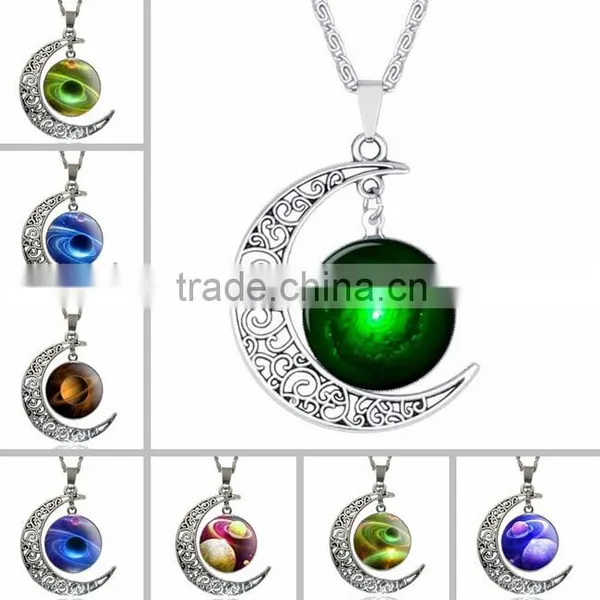 2016 New Silver Plated Customized Crescent Glass Cabochon Girls Charm Necklace Quality Choice photo-4