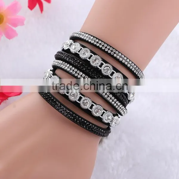 6 Colors Multilayer Bohemian Leather Velvet Wrap Crystal Magnetic Bracelet photo-4