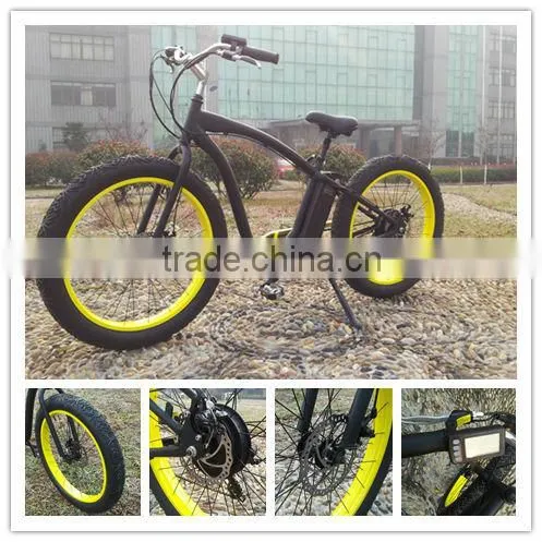 Merry Gold High Speed Fat Tire Beach Cruiser Electric Bike 48V 1000W Black-Yellow