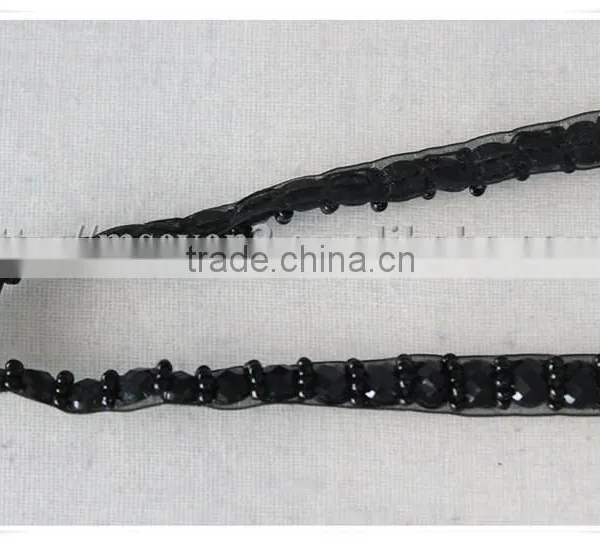 Handmade Black Organza Beaded Trim Decorative Beaded Trimming for Garments/bags/dress photo-3