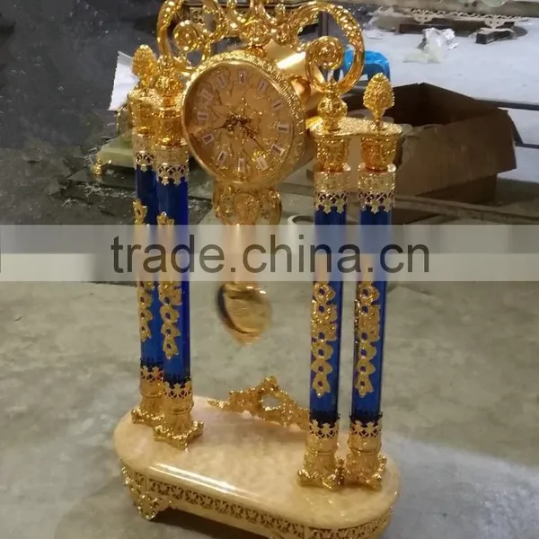 Royal Brass and Crystal Decorated Art Table Clock, Luxury Design 24K Gold Plated Table Clock, Empire Gold Gilt Table Clock photo-2