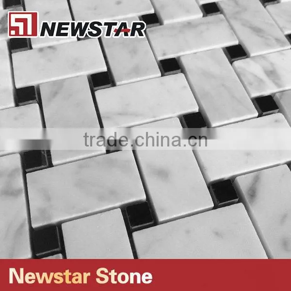 Basketwave Bianco Carrara White Marble Mosaic With Black Dot Floor Mosaic Tile photo-3