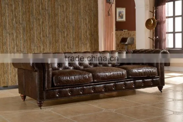 Classical Vintage Leather Chesterfield Sofa With Tufting Armrest photo-4