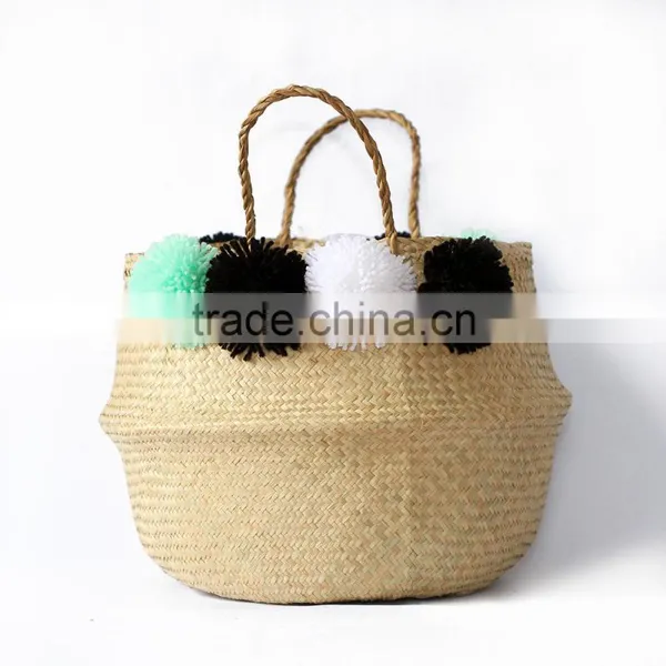 Decor Seagrass Baskets With Pompoms/ Seagrass Storage Baskets photo-6
