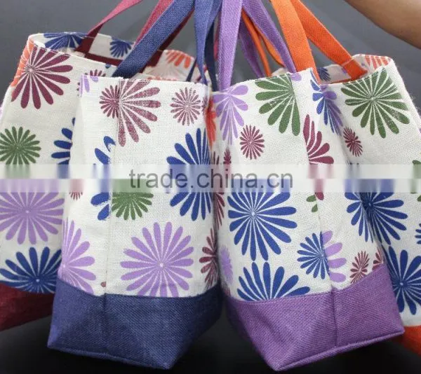 Flora Print Jute Shopping Bag With Bottom One Color Fabric Jute photo-6