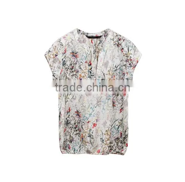 Smart Casual Clothing Korean Style Short Sleeves Print Blouses Pictures Down Blouse photo-2