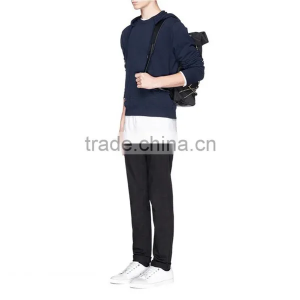 Neck Blank Hoodie Elbow Leather no Drawstring Leather Sleeve Sweatshirt photo-5