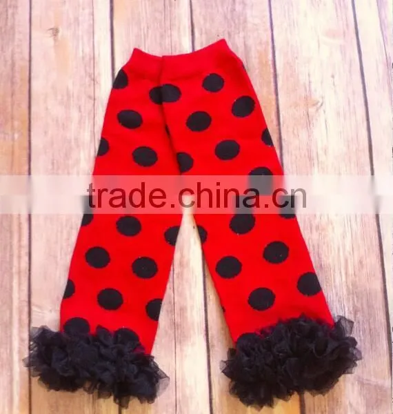 Hot Pink Baby Girls Stripes Pattern Leg Warmers With Chiffon Ruffle Baby Legging Clothing photo-2