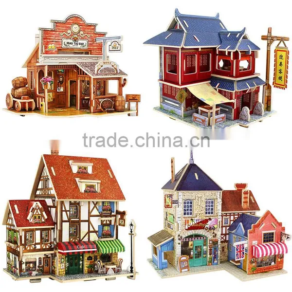 DIY Wood Assembling Toys Wooden Model Of Three-dimensional 3D Puzzle Educational Toys for Children Castle Model Jigsaw Puzzle photo-2