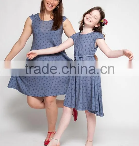 Mother and Daughter Clothes Dresses Dark Blue Woman Fashion Dress photo-4